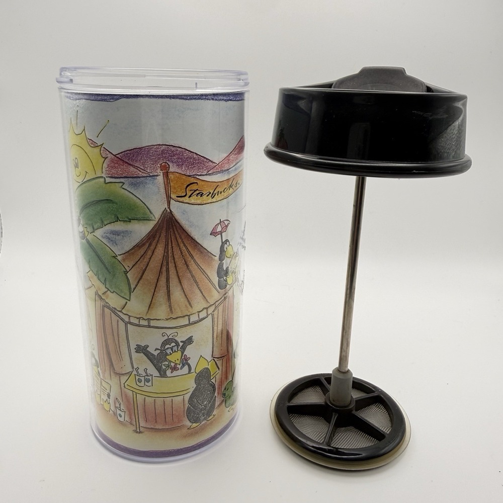 Vintage Starbucks 1990's Bodum French press Travel Cup Switzerland Penguins htf